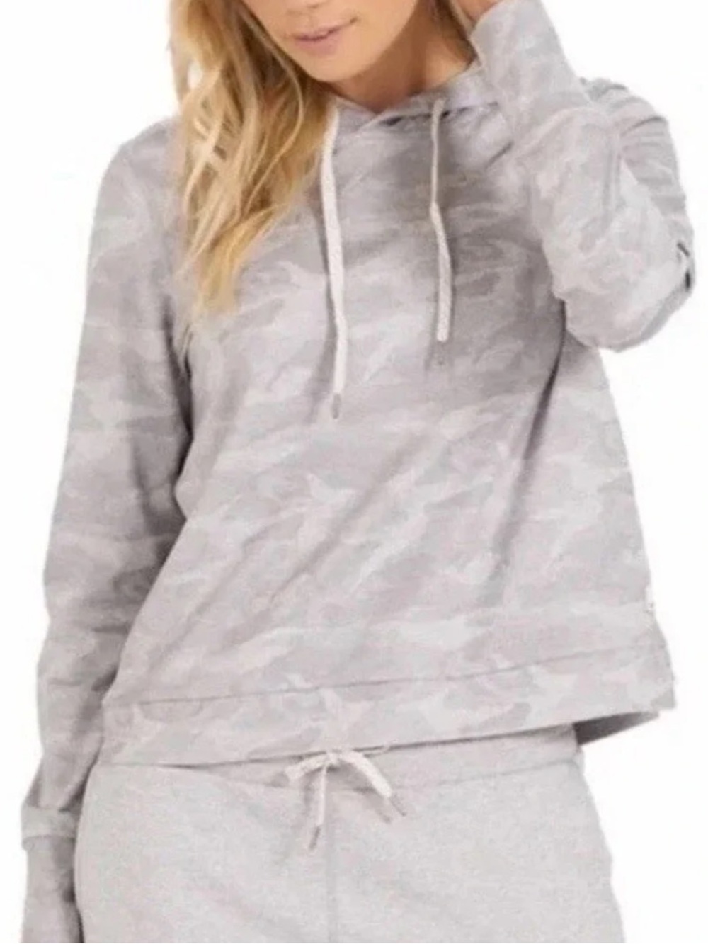 Vouri Halo Essential Hoodie Small Light Camo Gray Pullover Top